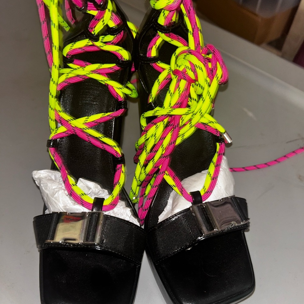 Stylish Black and Neon Lace-Up Women's Sandals